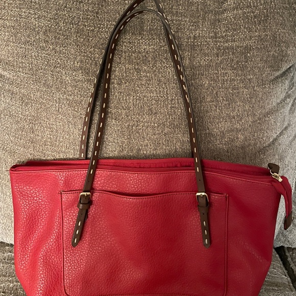 Liz Claiborne Handbags - Liz Claiborne Red Tote with Brown Straps